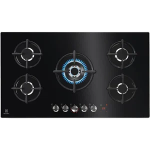 ELECTROLUX 90cm Built-In Gas on Glass Hob with 5 Burners and Cast Iron Support - KGG95375K