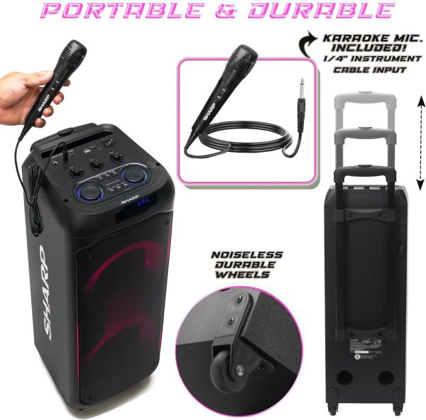 SHARP 50W RMS Portable Rechargeable Bluetooth Party Speaker with Free Microphone, Luggage-Style Handle and Wheels! - PS-935 - Image 5
