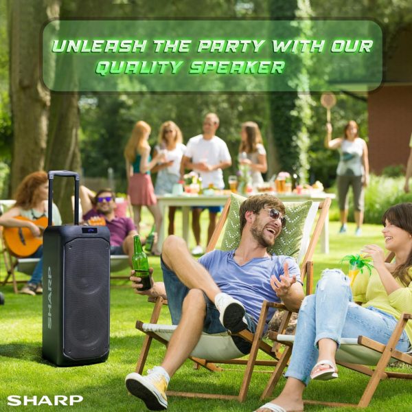 SHARP 50W RMS Portable Rechargeable Bluetooth Party Speaker with Free Microphone, Luggage-Style Handle and Wheels! - PS-935 - Image 9