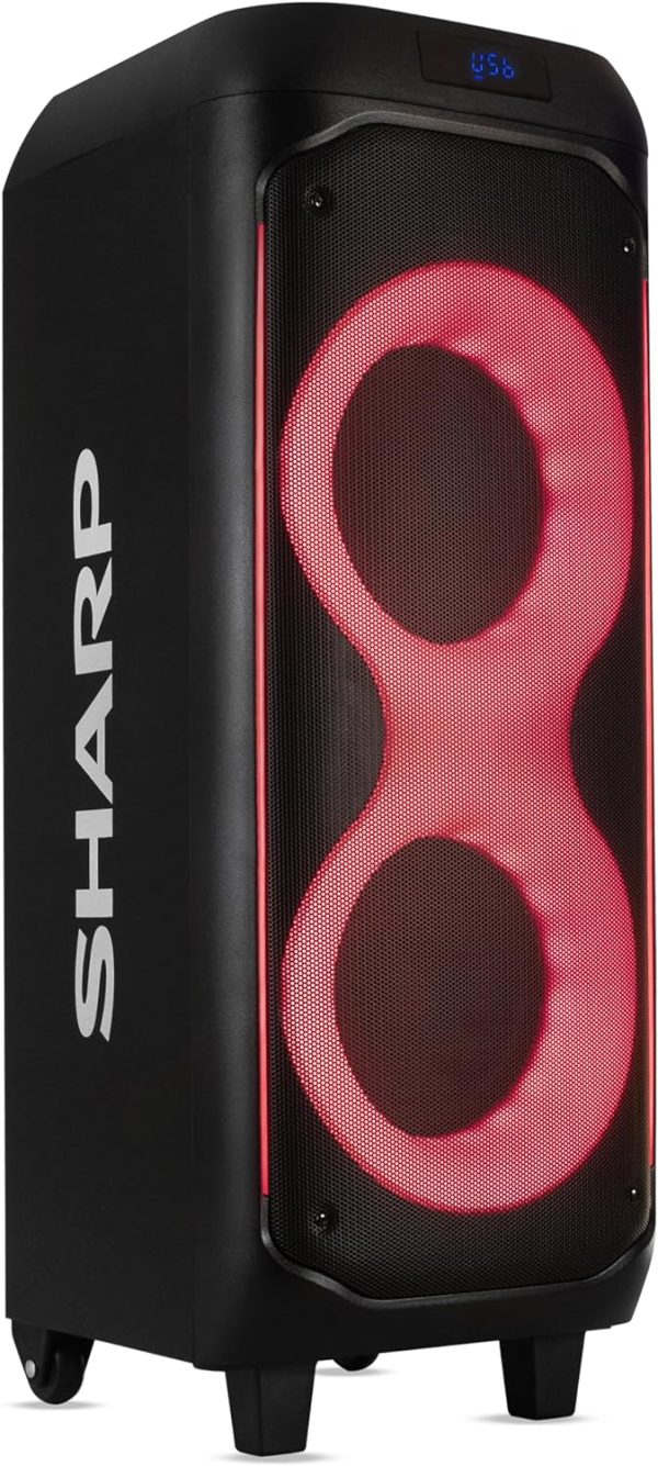 SHARP 50W RMS Portable Rechargeable Bluetooth Party Speaker with Free Microphone, Luggage-Style Handle and Wheels! - PS-935 - Image 3