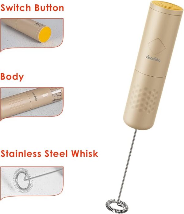 DECAKILA Milk Frother Handheld Battery Operated with Standable, Electric Foam Maker for coffee, Cappuccino, Hot Chocolate, KMCF017W
