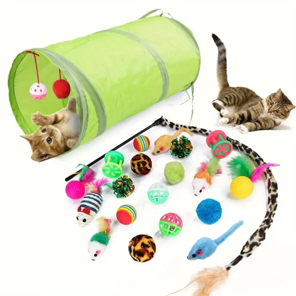 Interactive Indoor Kitten/Cat Toy Set (Including Cat Tunnel) - Image 2