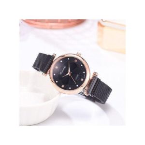 Alloy Mesh Belt Flower Dial Magnet Buckle Casual Quartz Watch