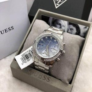 Guess Confetti Crystal Glitter Diamonds Dial Silver Stainless Steel Strap Watch for Women