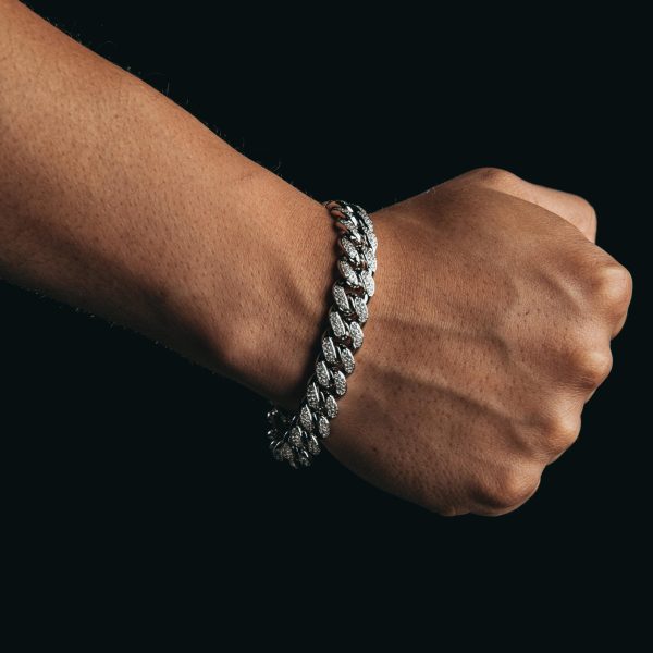 Men's Dust Cut Hip Hop Wrist Chain Silver Tone Cuban Link Icy Men's Bracelet Round Cut - Image 2
