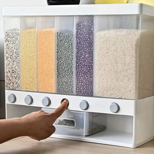 5 Grids Press Out Rice/Grain Storage Container Dry Food, Rice and Grains Dispenser Bucket Sealed Moisture-Proof Kitchen Bucket - Image 2