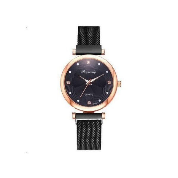 Alloy Mesh Belt Flower Dial Magnet Buckle Casual Quartz Watch - Image 2