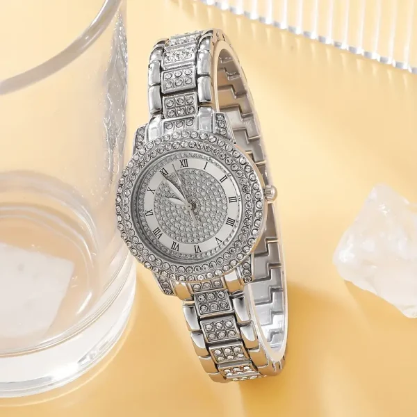 Luxurious Rhinestone Quartz Watch Silver With Sparkling Rhinestone Jewelry For Women - Image 2