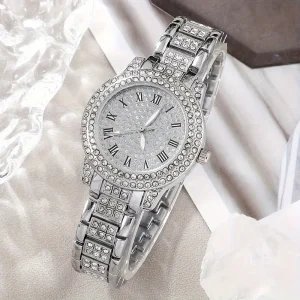 Luxurious Rhinestone Quartz Watch Silver With Sparkling Rhinestone Jewelry For Women