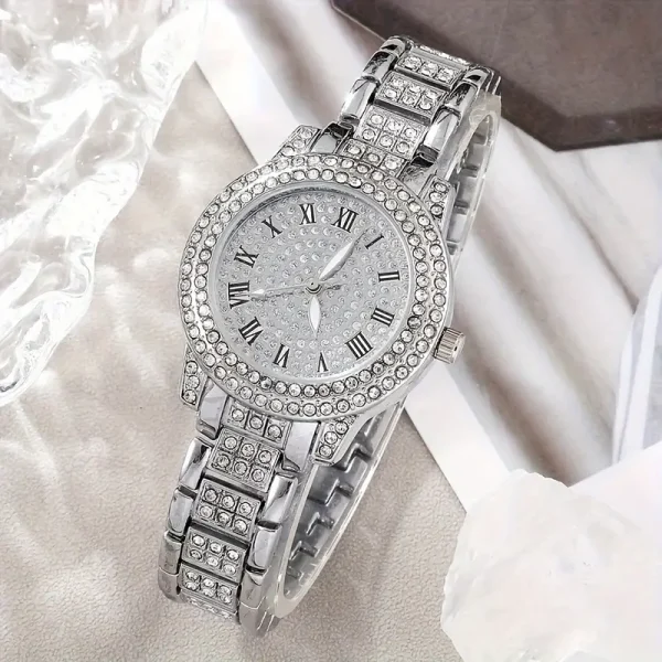 Luxurious Rhinestone Quartz Watch Silver With Sparkling Rhinestone Jewelry For Women