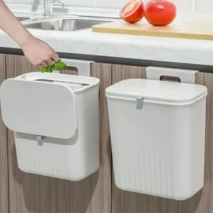 Wall Mounted Plastic Hanging Trash Can with Lid for Kitchen Cabinet Door 9L Food Waste Compost Bin