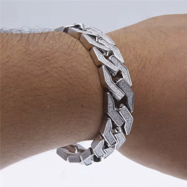 16MM Geometry Jewelry Wrist Chain Hip Hop Thick Bracelet for men Two Tone Silver - Image 2
