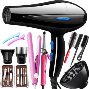 11pcs Hairdressing Combo Set (Including Hair Dryer, Curler, Straightener & other Accessories) 1800w
