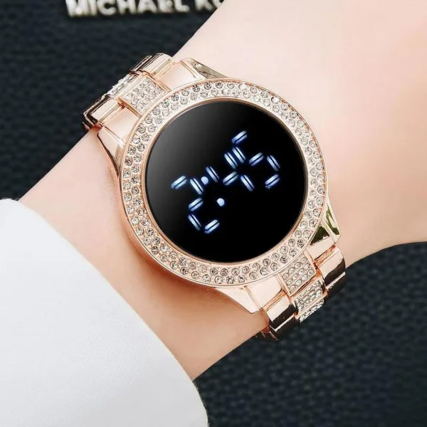 LED Digital Watches for Women Luxury Stainless Steel Diamond-set Dial Magnet LED Quartz Watch