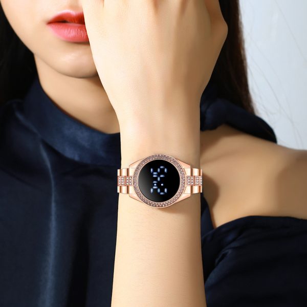 LED Digital Watches for Women Luxury Stainless Steel Diamond-set Dial Magnet LED Quartz Watch - Image 2