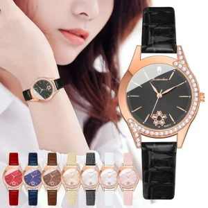 Fashioniable Watch Clock Stainless Steel Casual Dress Wrist Crystal Jewelry Alloy + Leather
